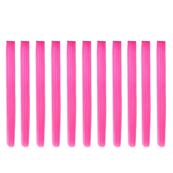 Beaute Galleria Bundle 11 Pieces Single Color 21 Inches Straight Party Highlights Clip In Synthetic Hair Extensions Cosplay Comic Con Halloween Costume (Pink)