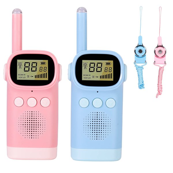 2 Pack Handheld walkie talkies for Kids 2 Way Radio Up to 3KM Long Range walkie talkies for 3-10 Year Old Boy Girls Gifts to Outdoor Camping Hiking Games(Blue&Pink)