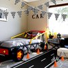 Remagr 22 Pcs Race Car Birthday Party Supplies Racetrack Floor Running Mat Checkered Racing Pennant Banner Black and White Flags on Sticks, Mini Orange Sports Safety Cones for Racing Party