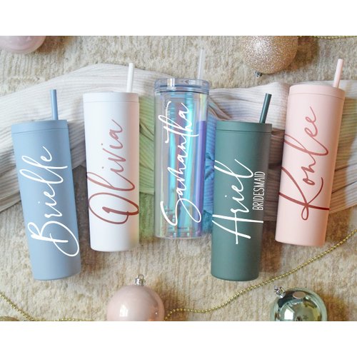 Personalized Tumbler With Lid and Straw Holographic, Bridesmaids Gifts, Acrylic Tumbler, Skinny Tumbler with Straw, Personalized Gift