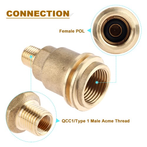 Mtsooning 2PCS 1/4 Inch QCC1 Solid Brass Nut, Propane Hose Adapter Gas Fitting Adapter Male Pipe Thread Propane Quick Connector