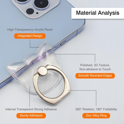 [2 Pack] Transparent Finger Ring Cell Phone Ring Holder Stand,360 Degree Rotation and 180 Degree Adjustable Finger Ring Kickstand with Polished Electroplated Phone Grip-Cats