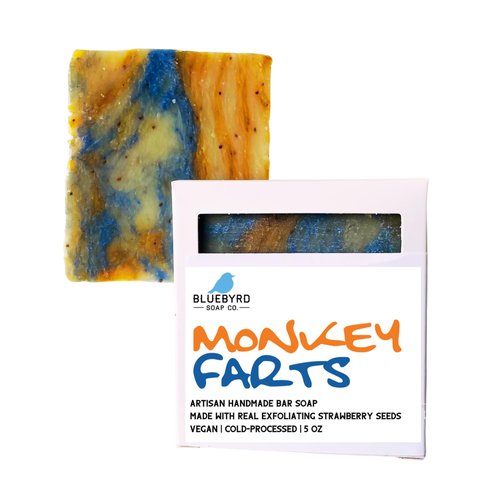 Bluebyrd Soap Co. Monkey Farts Soap Bar | Handmade Vegan Soap for Teens & Kids| Fun Fruity Smelling Natural Bar Soap for Kids| Made with Olive & Coconut Oil | Natural Body Wash Soap (Monkey)