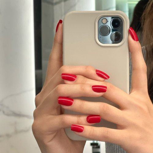 Gold Finger Full Cover False Nails Kit with Glue, Solid Color, Ready to Wear Gel, Medium, Long Length Nails (Holding U)