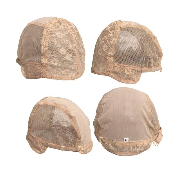 Double Lace Wig Cap for Making Wigs with Adjustable Straps on the Back Swiss Lace Hairnet (Small 21.5inch, Beige)