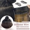 Gx Beauty Invisible Wire Clip in Hair Extensions Long Wavy Clips in Hairpiece for Women Secret Transparent Wire Adjustable Size 4 Secure Clips 20 Inch Natural Black