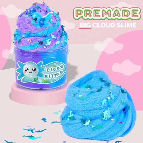 Jigejunfa Cloud Slime with Stars Moons Glitter Add Ins, Scented Premade Slime for Kids, Stretchy Sludge Non Sticky Putty, Slime Party Favors Stress Relief Toy for Girls Boys Birthday, Blue/Purple 7OZ