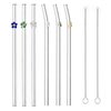 6PCS Reusable Glass Straw Flower Design Glass Straw,Colorful Straws Cocktails Bar Accessories Cleaning Brush Bent Drinking Straws for Hot and Cold Drinks (Flower)