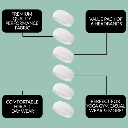 Styla Hair Solid Headband for All Hair Types – 6 Pack Wide Headbands for Women in Soft Stretch Fabric for All Day Wear – Trendy & Stylish Headbands for Women's Hair (White)