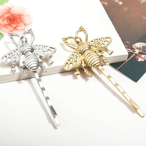 1 Pcs Cute Bee Metal Hairpin Matte Bee Bobby Pin Side Hair Clips Honeybee Bobby Pins Hair Accessories for Party Wedding Silver/Gold(Gold)