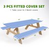 UMINEUX Rectangle Picnic Table Cover with Bench Covers, Fitted Vinyl Tablecloth for 6 FT Tables, Waterproof, Flannel Backing, Elastic Edge (30 x 72 Inch, Blue Plaid)
