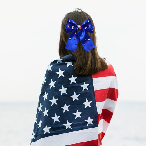 4th of July Hair Bows for Women Silky Satin Blue Bows Red White and Blue Accessories American Flag Star Patriotic Hair Ribbon Bow Clips 4th Of July Hair Accessories Outfits Gifts Party Favors (Blue)