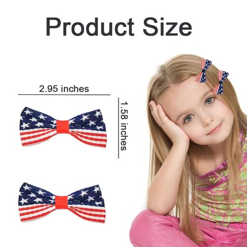 GeRRiT 4 Pcs Independence Day Hair Bow Clips 2 Designs American Flag Hair Accessories Patriotic Hair Barrette Strips Stars Hairpins for Memorial Day 4th of July Hair Decoration, Blue