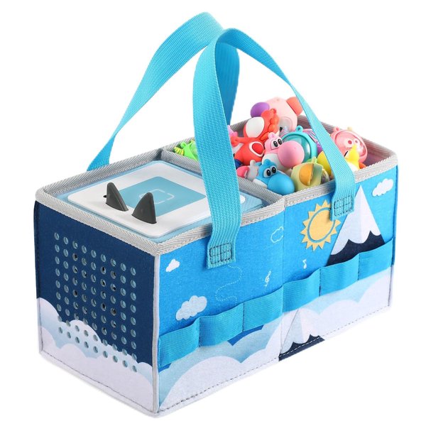 OUKNAK Carrying Case for Tonies Starter Set & Storage Bag for Tonies Figurine, Outdoor Hand Bag for Tonies Audio Player and Dolls Musical Toy Folding Bag for Kids Toniebox Accessories (Sun Pattern)