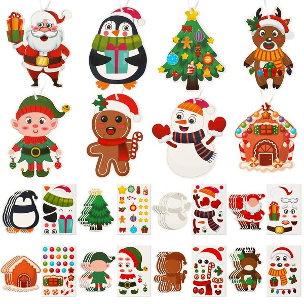 JUNEBRUSHS Christmas Crafts Ornament for Kids Make Your Own Ornament Craft Kit for Kids Goodie Bag Stuffers Christmas Tree Decorations Holiday Classroom Party Favors