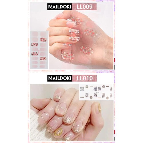 NAILDOKI Nail Stickers 12 Sheets x 16 Pieces Full Wraps Nail Polish Strips, Self-Adhesive Gel Nail Art Decals for Women Girls