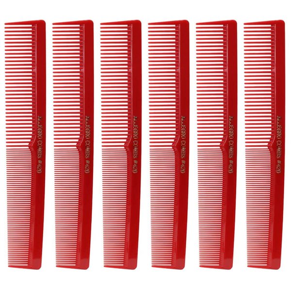 Allegro Combs 420 Cutting Combs Hair Stylist Barbers Combs Beard Comb Mustache Mens Women Toddler Boys Braiding Hair Parting USA 6 Piece (Red)
