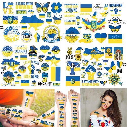 Ukraine Temporary Tattoos Ukraine Sticker Ukraine Flag Supplies - Fake Tattoos Stickers for Women Kids Boys Girls Rewards Gift, 8 Sheets Ukraine Tattoos Stickers Party Supplies Stickers
