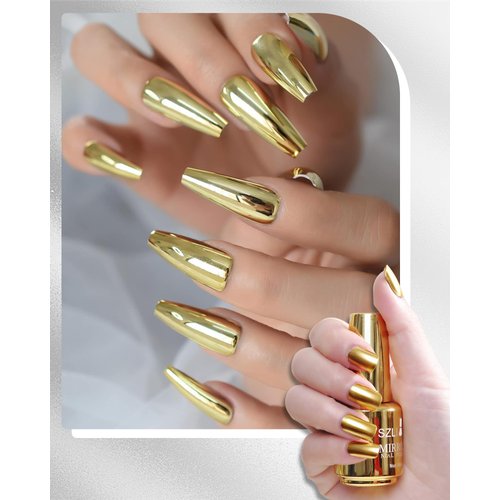 Gold Metallic Gel Glue Polish,18ml Metal Mirror Chrome Gel Polish,Holographic Gold Reflective Long Lasting Shine Effect Nail Lacquer,Soak Off Bright Glod Color Nail Art Home DIY Manicure for Women-01