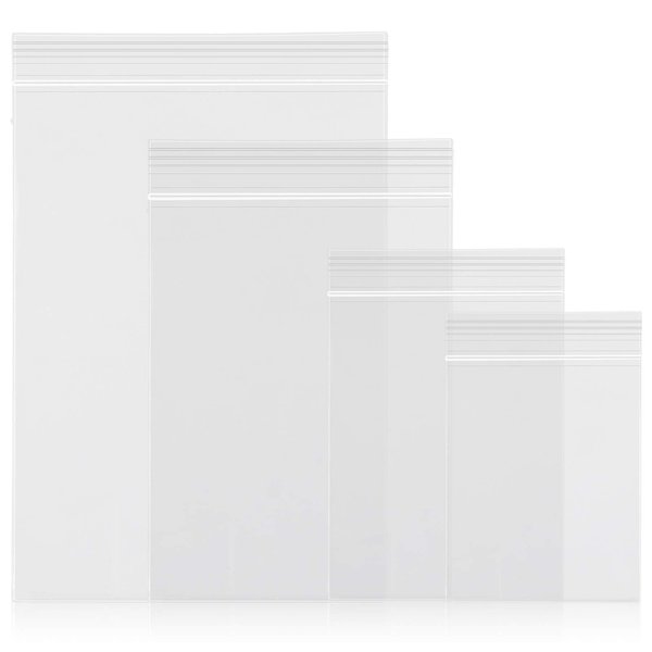 Cambiar Small Plastic Bags, 400Pcs Ziplock Bags 4 Assorted Sizes 2X2 2X3 3X4 3.9X5.2 Inch Clear 2 Mil Reclosable Zipper Storage Baggies For Daily Vitamin, Pill, Jewelry, Candy