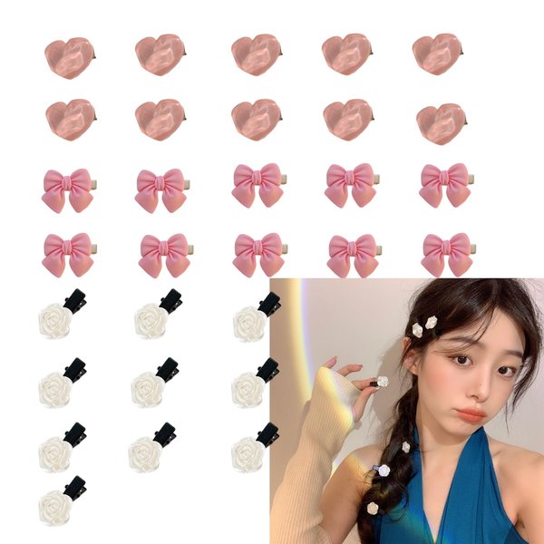 30 PCS Mini Hair Clip Mini Bow Heart Flower Shape Hair Clip Cute Flower Hair Pin Decor Hair Styling Accessories for Girls Hair Accessories