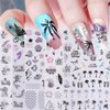 Summer Nail Stickers, Holographic Beach Nail Decals 3D Self -Adhesive Palm Tree Mermaid Tropical Ocean Animal Summer Nail Design Laser Palm Tree Nail Art DIY Nail Decoration for Women Girls(8Sheets)