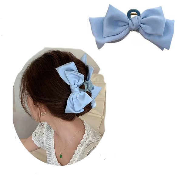 Bowknot Bow Hair Clips for Girls Hair Claws for Women Thin Hair Styling Clips Satin Hair Bows Jaw Clips for Thick Hair Clamp Claw Clips for Long Hair Style Accessories Blue