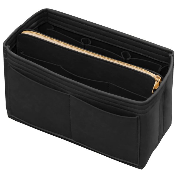 DailyPlus Felt Purse Organizer Insert with Zipper and Key Chain - Handbag Organizer for Tote Bags - Small Black