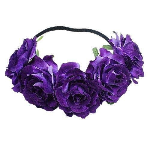 DNHCLL Rose Flower Crown Fake Flower Crowns Headbands For Women Girl Rose Floral Head Piece Hair Crown Pet Headband Flower Wreath (Purple)