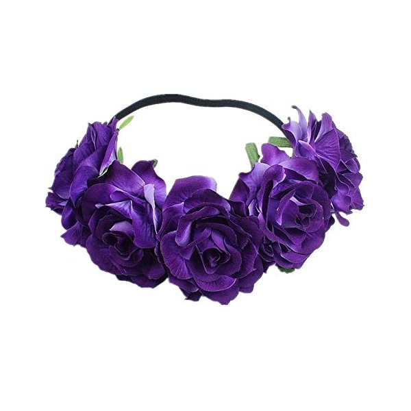 DNHCLL Rose Flower Crown Fake Flower Crowns Headbands For Women Girl Rose Floral Head Piece Hair Crown Pet Headband Flower Wreath (Purple)