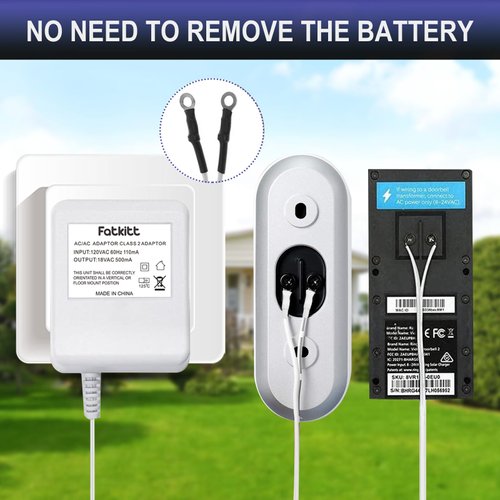 FATKITT 18V Doorbell Transformer, Power Supply Adapter Compatible with Nest Hello Video Doorbell, Arlo and Eufy Doorbell, 18 Volt VAC 500 mA Transformer with 13 ft Cable (White)