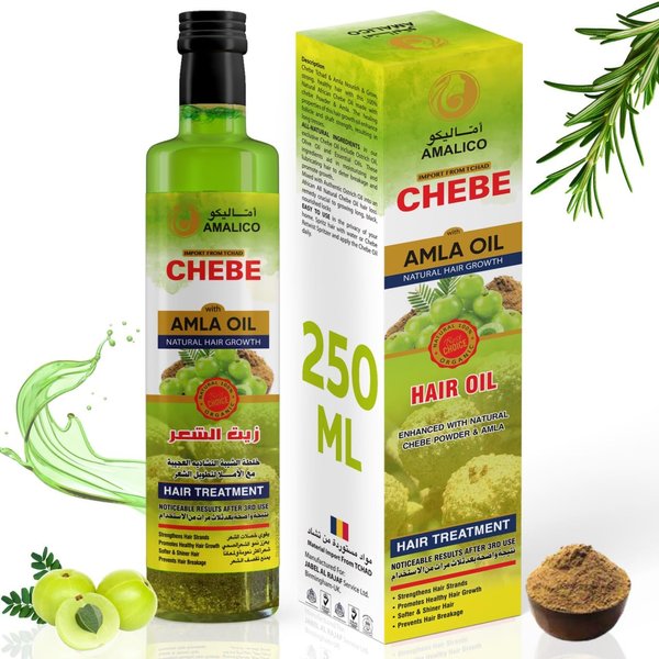 Amla Oil with Chebe Powder (8.45 FL.OZ) Hair Growth Oil for Women and Men, 10 in 1 Amla Hair Oil, Chebe Oil for Hair Growth, Sweet Almond Oil, Essential oils - Hair Oil for Dry Damaged Hair and Growth