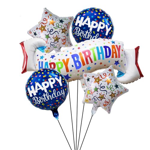 Birthday Decoration Set Colorful Happy Birthday Banner Balloon,Star and Circle Mylar Foil Balloon for Girls Boys Kids & Adults Birthday Decorations and Party Supplies 5PCS