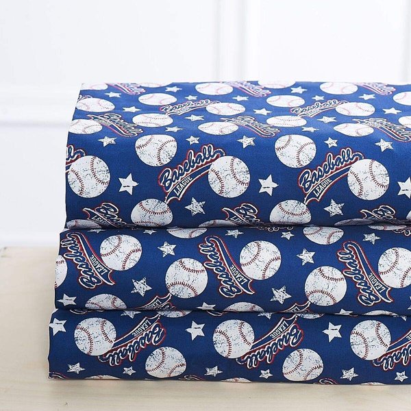 Elegant Home Blue White Red Baseball League Sports Design 4 Piece Printed Sheet Set with Pillowcases Flat Fitted Sheet for Boys/Kids/Teens # Baseball (Twin Size)