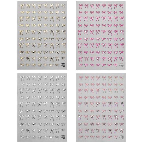 4 Sheets Bow Nail Stickers,Rhinestones Bows Nail Stickers For Nail Art Clear Nail Gems Nail Design Bowknot Nail Art Stickers Sparkle Nail Crystals Ribbon Bowknots Nail Decals Nail Art Nail Accessories