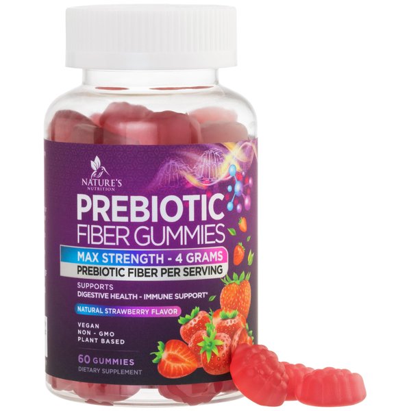 Fiber Gummies for Adults 4g, Daily Prebiotic Gummy Fiber Supplement, Digestive Health Support - Plant Based Soluble Fiber, Supports Regularity & Digestion for Adults Non-GMO - 60 Gummies