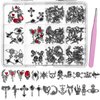 84 Pcs 3D Black Halloween Nail Charms and Gems, Multi Shapes Black Spider Snake Skull Hand Skull Cross Gems Design Vintage Gothic Halloween Nail Jewelry for Halloween Holiday Nail Art DIY