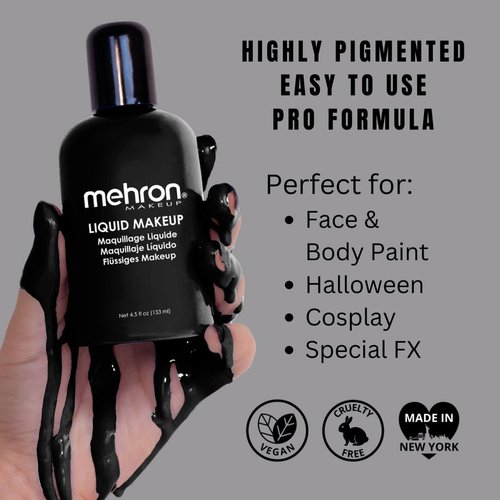 Mehron Makeup Liquid Makeup | Face Paint and Body Paint 4.5 oz (133 ml) (Black)