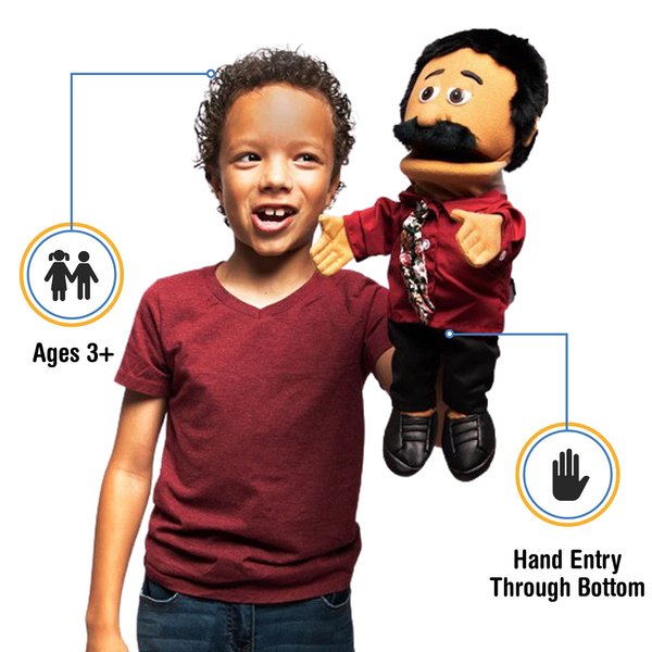 14" Carlos, Hispanic Dad/Businessman, Hand Puppet