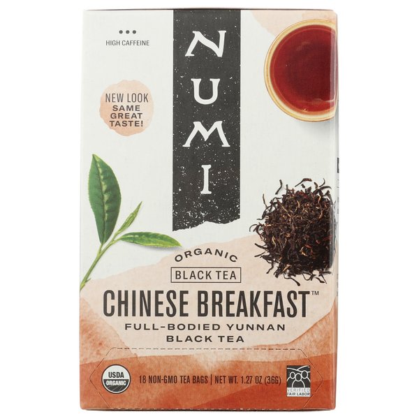 Numi Organic Tea Chinese Breakfast, 18 Count Box of Tea Bags, Yunnan Black Tea (Packaging May Vary)