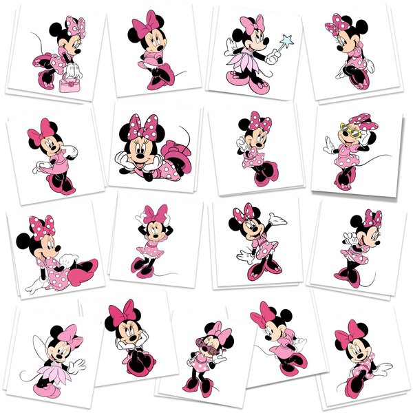 Minnie Birthday Party Supplies, 34Pcs Temporary Tattoos Party Favors, Removable Tattoo Stickers for Goody Bag Treat Bag Stuff for Mouse Birthday Party Decoration