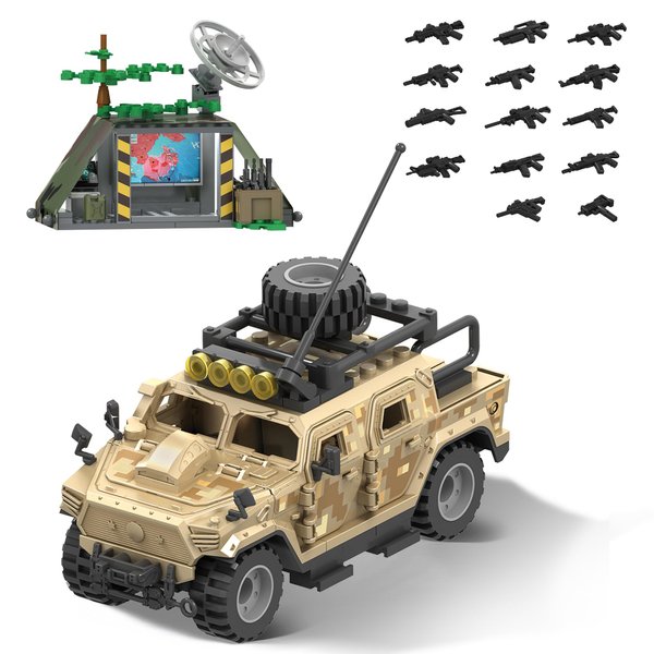 HI-REEKE Military Vehicles Building Block Set, WW2 Army Battle Car Toy for Teen Brown-130pcs