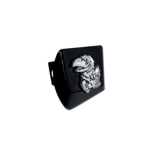 Kansas Jayhawks"Black with Chrome KU Jayhawk Emblem" Metal Trailer Hitch Cover Fits 2 Inch Auto Car Truck Receiver with NCAA College Sports Logo