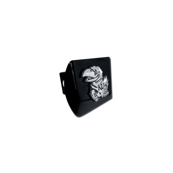 Kansas Jayhawks"Black with Chrome KU Jayhawk Emblem" Metal Trailer Hitch Cover Fits 2 Inch Auto Car Truck Receiver with NCAA College Sports Logo
