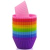 Mirenlife Silicone Cupcake Liners Reusable Silicone Baking Cups Nonstick Muffin Molds Easy Clean Silicone Muffin Liners, 24 Pieces in 8 Rainbow Colors