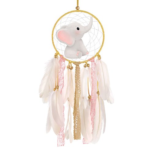 CIOEY Elephant Dream Catcher for Girls Feather Dream Catchers for Kids Bedroom Wall Hanging Decoration Handmade Decor Nursery Wall Art Ornament Craft Native American Decor Birthday Gift (Pink)