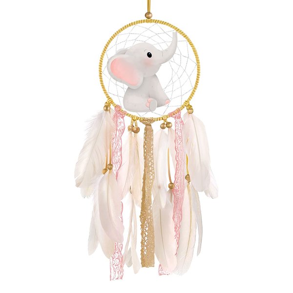 CIOEY Elephant Dream Catcher for Girls Feather Dream Catchers for Kids Bedroom Wall Hanging Decoration Handmade Decor Nursery Wall Art Ornament Craft Native American Decor Birthday Gift (Pink)