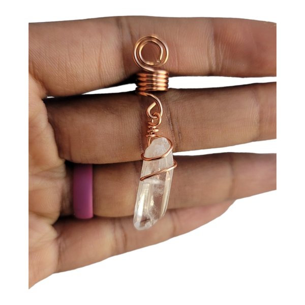 Bead It Wear It Love It 1 Quartz Crystal Loc Jewelry, Dreadlock Beads Copper Wire Wrapped Hair Coils Natural Gemstones Adornment for Women Braids Hair Decoration Accessories (Copper)