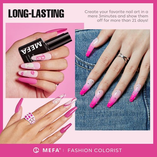 MEFA Pink Gel Nail Polish Set 6 Colors, Hot Pink Shades Spring Neon Light Bright Pink Magenta Electric Tones Craze Nail Art Design at Home DIY Manicure Kit Gifts for Women