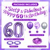 Purple 60th Birthday Decorations Purple Silver Sixty & Fabulous Happy 60th Birthday Banner Latex Balloons Number 60 Foil Balloon Table Confetti Decor for Women 60th Birthday Anniversary Party Supplies
